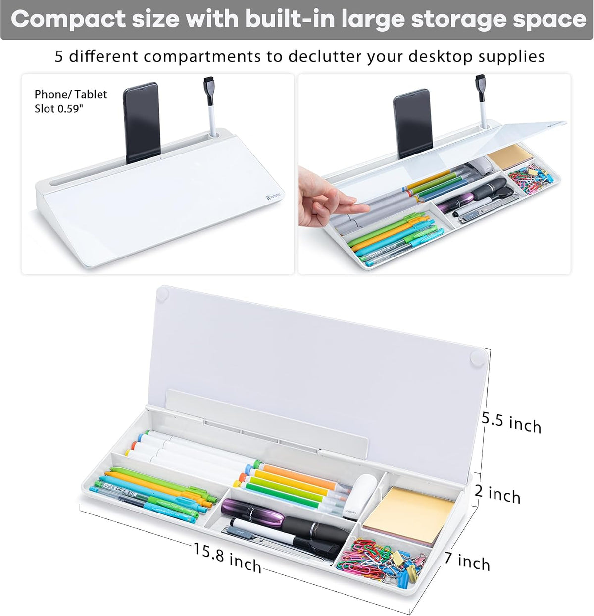 Desktop Whiteboard with Storage, Desk Organizer Dry Erase Glass White Board to-do List Memo Notepad for Home Office and School Supplies (Black)