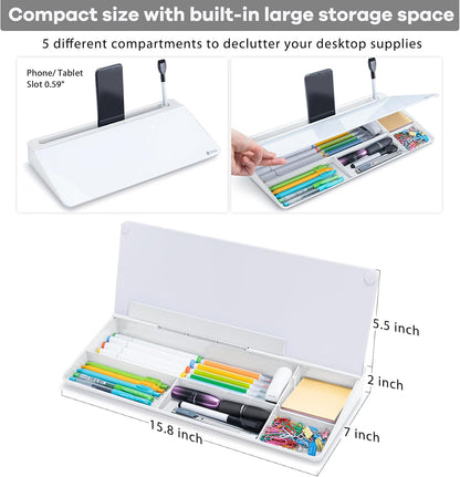 Desktop Whiteboard with Storage, Desk Organizer Dry Erase Glass White Board to-do List Memo Notepad for Home Office and School Supplies (Black)