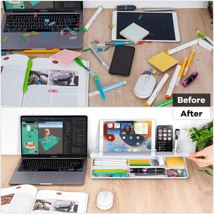Desktop Whiteboard with Storage, Desk Organizer Dry Erase Glass White Board to-do List Memo Notepad for Home Office and School Supplies (Black)