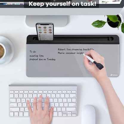 Desktop Whiteboard with Storage, Desk Organizer Dry Erase Glass White Board to-do List Memo Notepad for Home Office and School Supplies (Black)