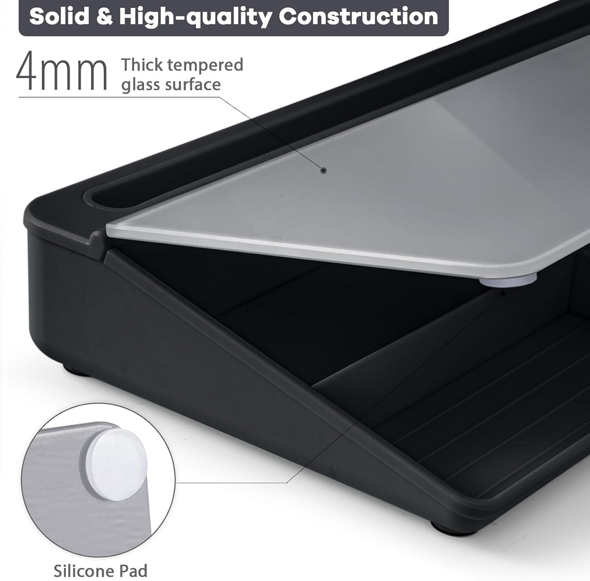 Desktop Whiteboard with Storage, Desk Organizer Dry Erase Glass White Board to-do List Memo Notepad for Home Office and School Supplies (Black)