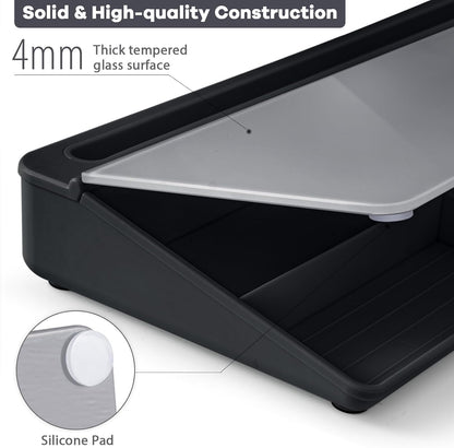 Desktop Whiteboard with Storage, Desk Organizer Dry Erase Glass White Board to-do List Memo Notepad for Home Office and School Supplies (Black)
