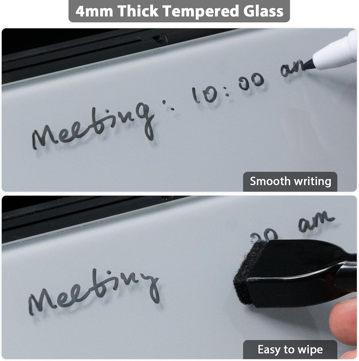 Desktop Whiteboard with Storage, Desk Organizer Dry Erase Glass White Board to-do List Memo Notepad for Home Office and School Supplies (Black)