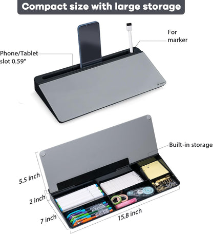 Desktop Whiteboard with Storage, Desk Organizer Dry Erase Glass White Board to-do List Memo Notepad for Home Office and School Supplies (Black)
