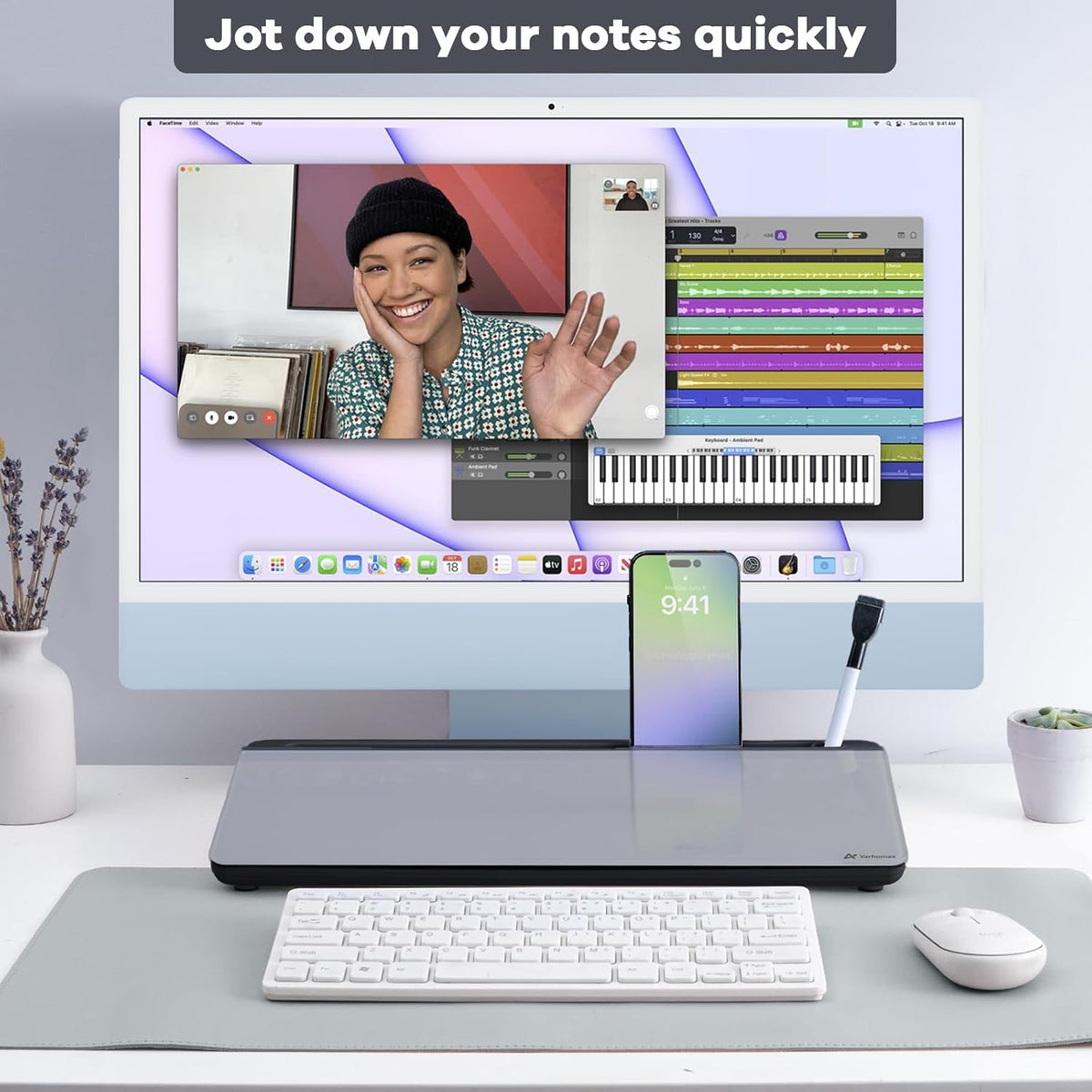 Desktop Whiteboard with Storage, Desk Organizer Dry Erase Glass White Board to-do List Memo Notepad for Home Office and School Supplies (Black)