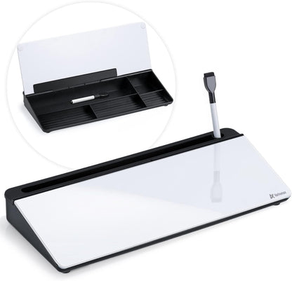 Desktop Whiteboard with Storage, Desk Organizer Dry Erase Glass White Board to-do List Memo Notepad for Home Office and School Supplies (Black)