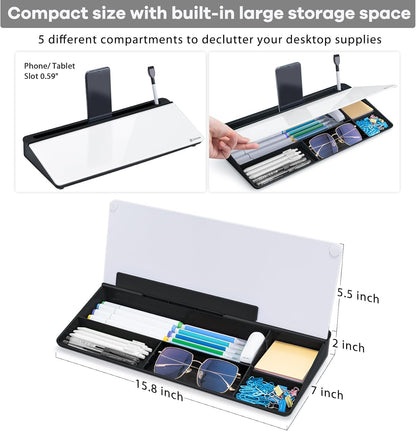 Desktop Whiteboard with Storage, Desk Organizer Dry Erase Glass White Board to-do List Memo Notepad for Home Office and School Supplies (Black)