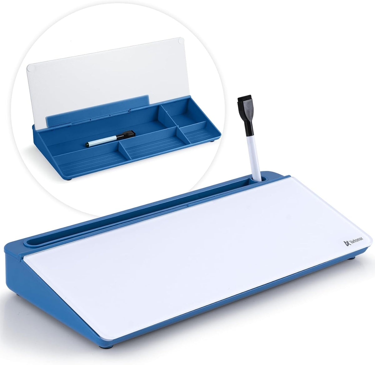 Desktop Whiteboard with Storage, Desk Organizer Dry Erase Glass White Board to-do List Memo Notepad for Home Office and School Supplies (Black)