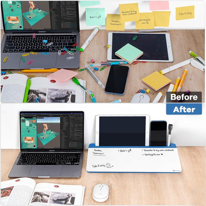 Desktop Whiteboard with Storage, Desk Organizer Dry Erase Glass White Board to-do List Memo Notepad for Home Office and School Supplies (Black)