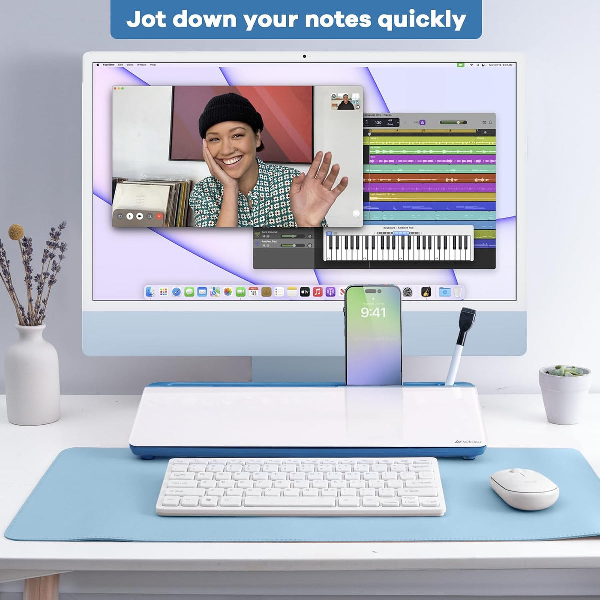 Desktop Whiteboard with Storage, Desk Organizer Dry Erase Glass White Board to-do List Memo Notepad for Home Office and School Supplies (Black)