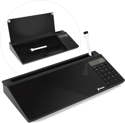 Desktop Whiteboard with Storage, Desk Organizer Dry Erase Glass White Board to-do List Memo Notepad for Home Office and School Supplies (Black)