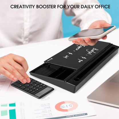 Desktop Whiteboard with Storage, Desk Organizer Dry Erase Glass White Board to-do List Memo Notepad for Home Office and School Supplies (Black)