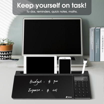 Desktop Whiteboard with Storage, Desk Organizer Dry Erase Glass White Board to-do List Memo Notepad for Home Office and School Supplies (Black)