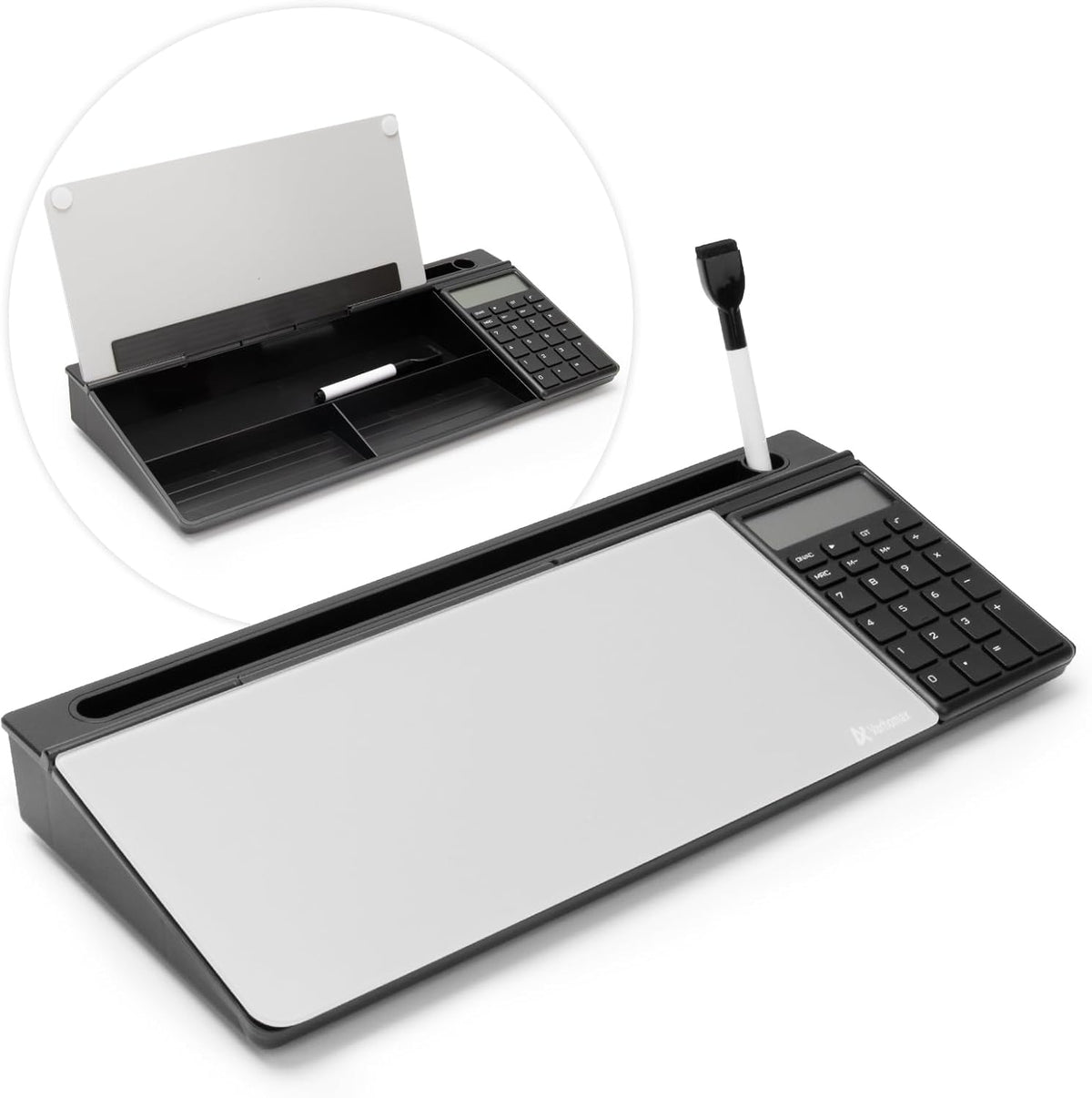 Desktop Whiteboard with Storage, Desk Organizer Dry Erase Glass White Board to-do List Memo Notepad for Home Office and School Supplies (Black)