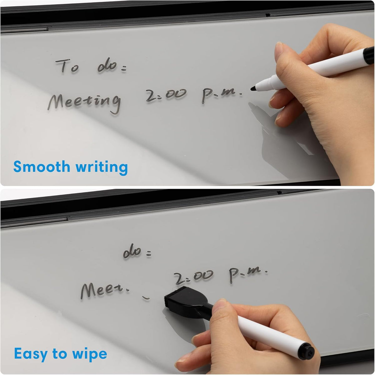 Desktop Whiteboard with Storage, Desk Organizer Dry Erase Glass White Board to-do List Memo Notepad for Home Office and School Supplies (Black)