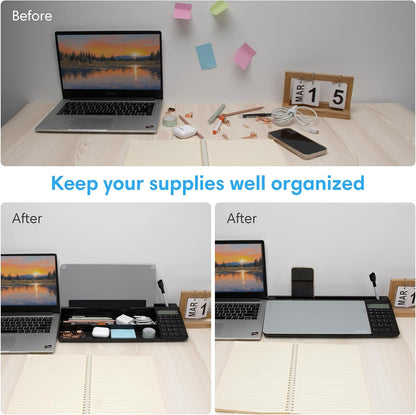 Desktop Whiteboard with Storage, Desk Organizer Dry Erase Glass White Board to-do List Memo Notepad for Home Office and School Supplies (Black)