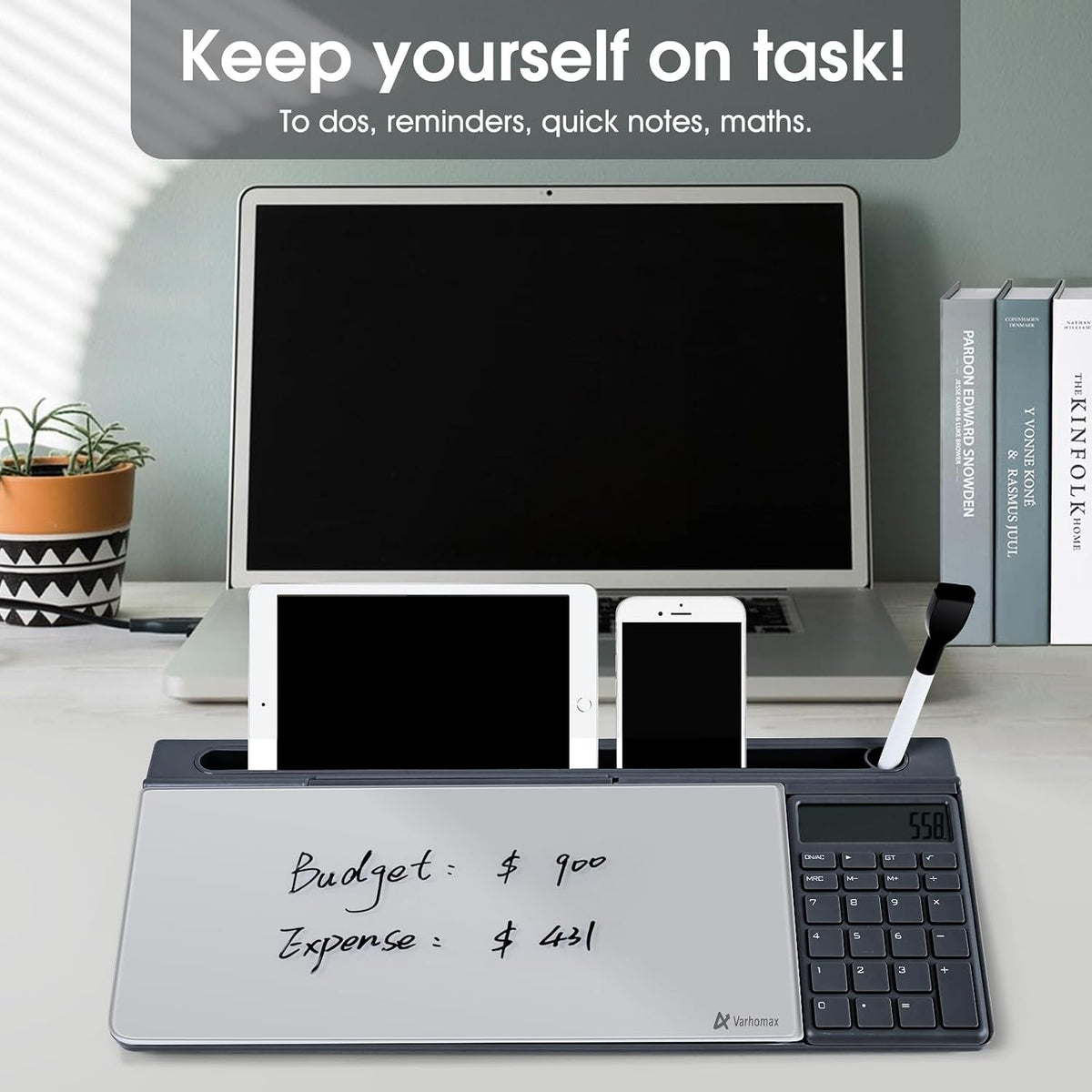 Desktop Whiteboard with Storage, Desk Organizer Dry Erase Glass White Board to-do List Memo Notepad for Home Office and School Supplies (Black)