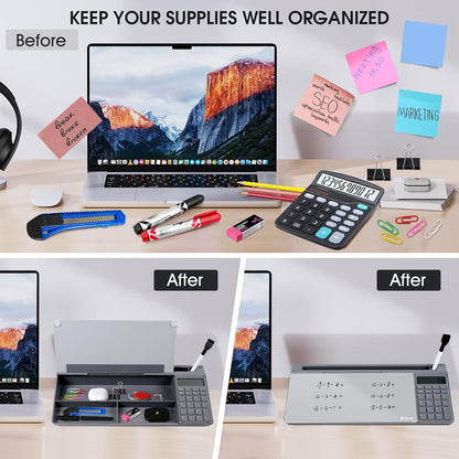Desktop Whiteboard with Storage, Desk Organizer Dry Erase Glass White Board to-do List Memo Notepad for Home Office and School Supplies (Black)