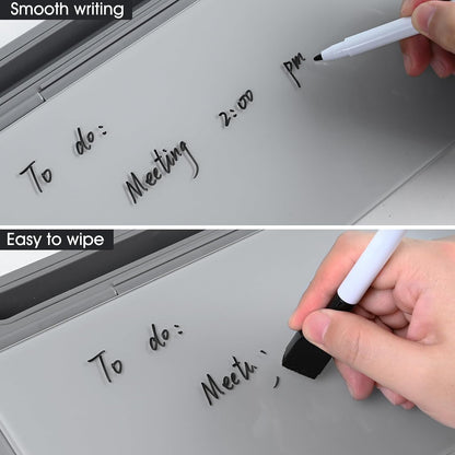 Desktop Whiteboard with Storage, Desk Organizer Dry Erase Glass White Board to-do List Memo Notepad for Home Office and School Supplies (Black)
