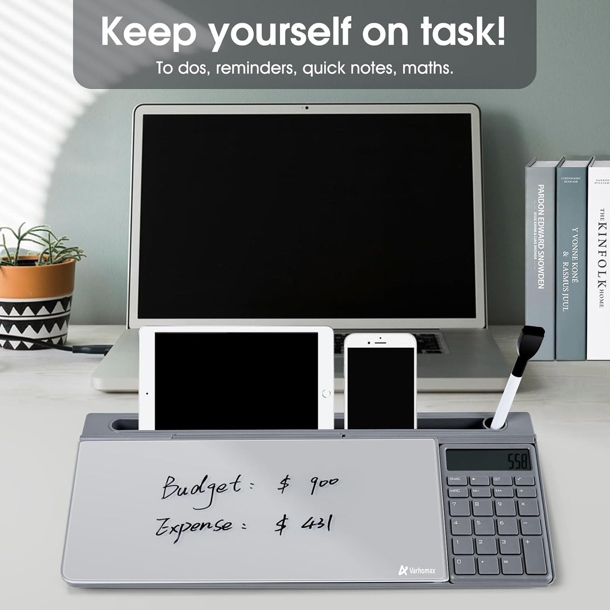 Desktop Whiteboard with Storage, Desk Organizer Dry Erase Glass White Board to-do List Memo Notepad for Home Office and School Supplies (Black)