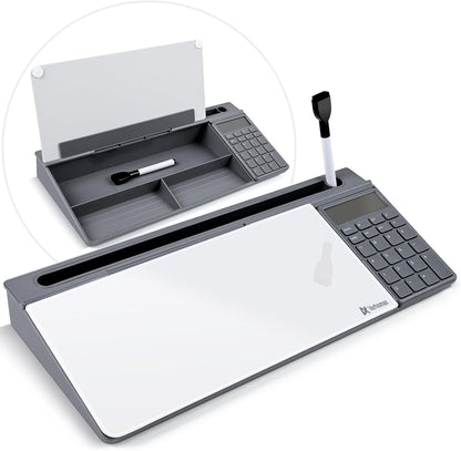 Desktop Whiteboard with Storage, Desk Organizer Dry Erase Glass White Board to-do List Memo Notepad for Home Office and School Supplies (Black)