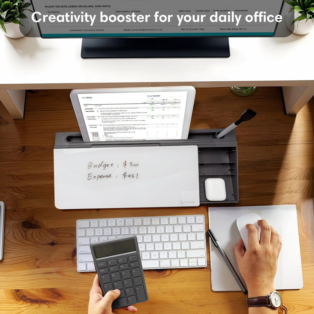 Desktop Whiteboard with Storage, Desk Organizer Dry Erase Glass White Board to-do List Memo Notepad for Home Office and School Supplies (Black)