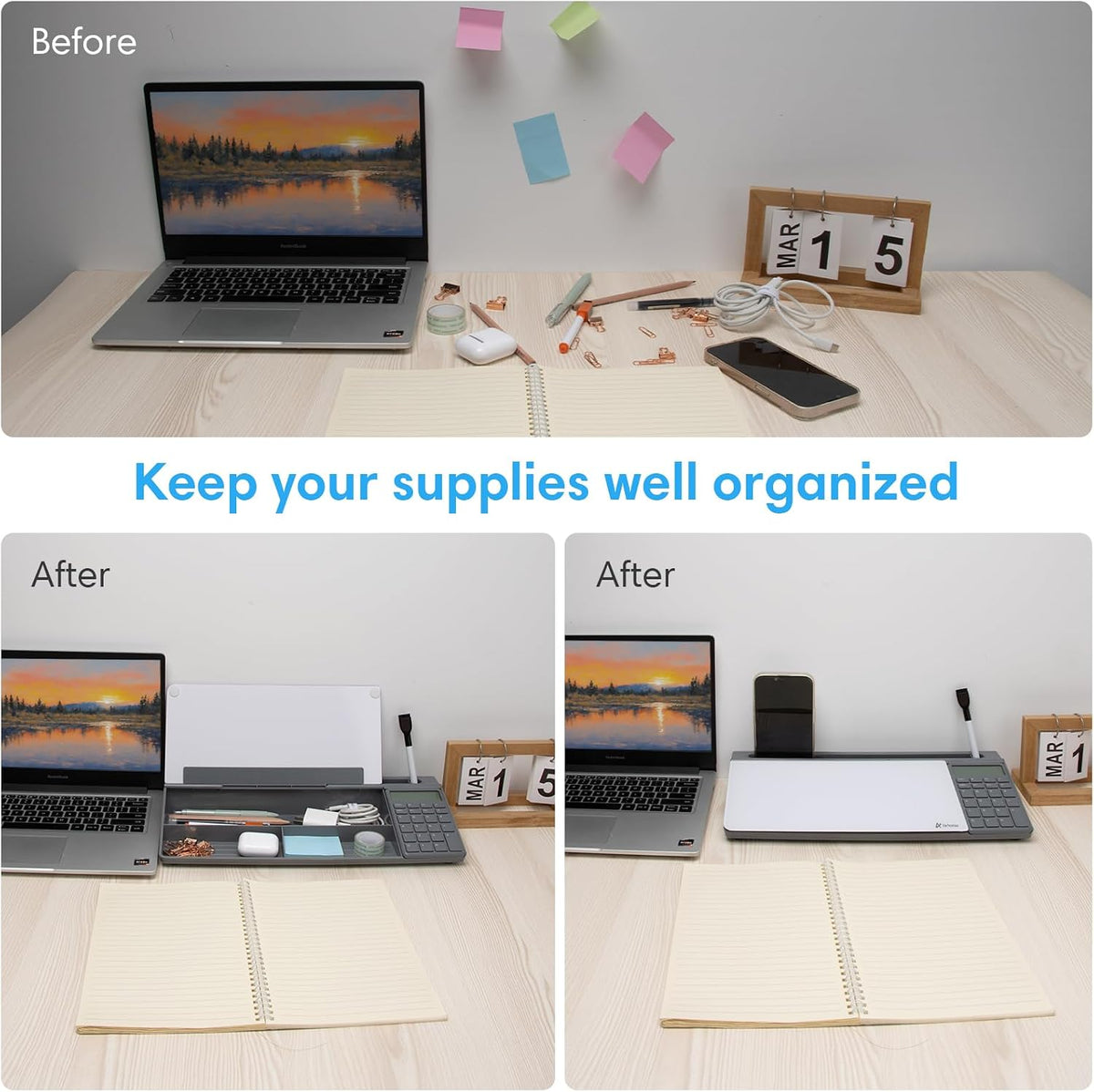 Desktop Whiteboard with Storage, Desk Organizer Dry Erase Glass White Board to-do List Memo Notepad for Home Office and School Supplies (Black)
