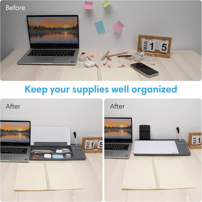 Desktop Whiteboard with Storage, Desk Organizer Dry Erase Glass White Board to-do List Memo Notepad for Home Office and School Supplies (Black)