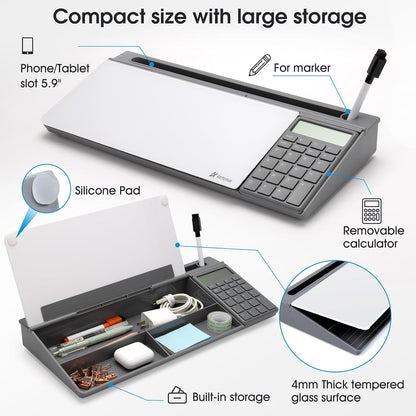 Desktop Whiteboard with Storage, Desk Organizer Dry Erase Glass White Board to-do List Memo Notepad for Home Office and School Supplies (Black)