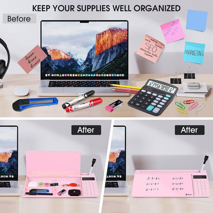 Desktop Whiteboard with Storage, Desk Organizer Dry Erase Glass White Board to-do List Memo Notepad for Home Office and School Supplies (Black)