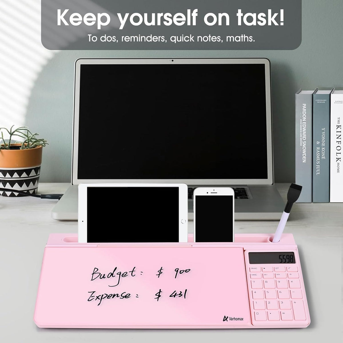 Desktop Whiteboard with Storage, Desk Organizer Dry Erase Glass White Board to-do List Memo Notepad for Home Office and School Supplies (Black)