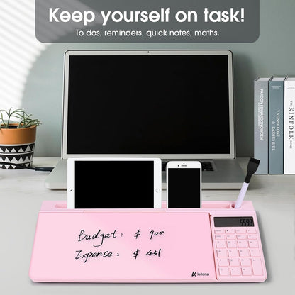 Desktop Whiteboard with Storage, Desk Organizer Dry Erase Glass White Board to-do List Memo Notepad for Home Office and School Supplies (Black)
