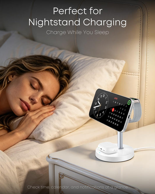 3 in 1 Magnetic Wireless Charging Station, 15W Charger for iPhone, White