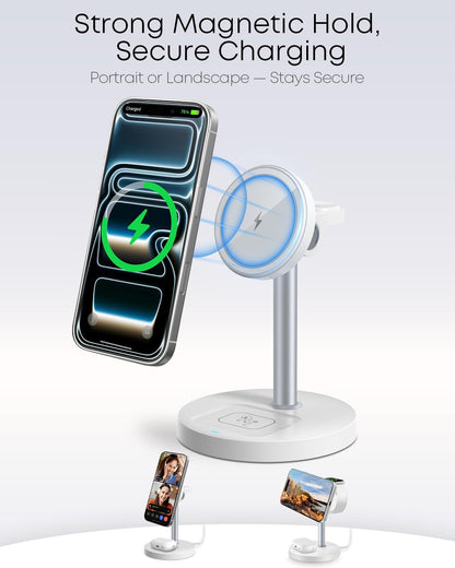 3 in 1 Magnetic Wireless Charging Station, 15W Charger for iPhone, White