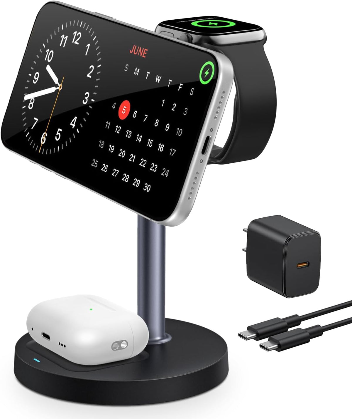 3 in 1 Magnetic Wireless Charging Station, 15W Charger for iPhone, White
