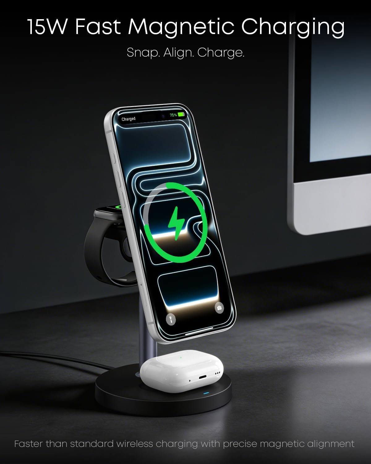 3 in 1 Magnetic Wireless Charging Station, 15W Charger for iPhone, White