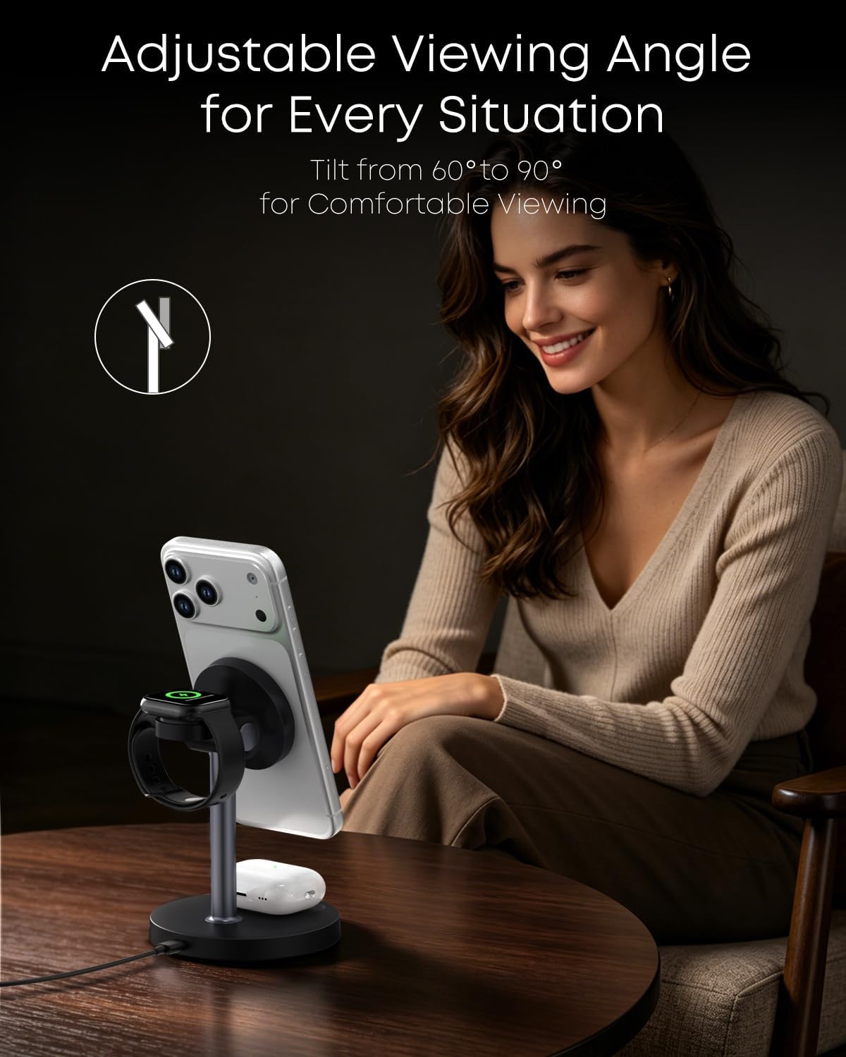 3 in 1 Magnetic Wireless Charging Station, 15W Charger for iPhone, White