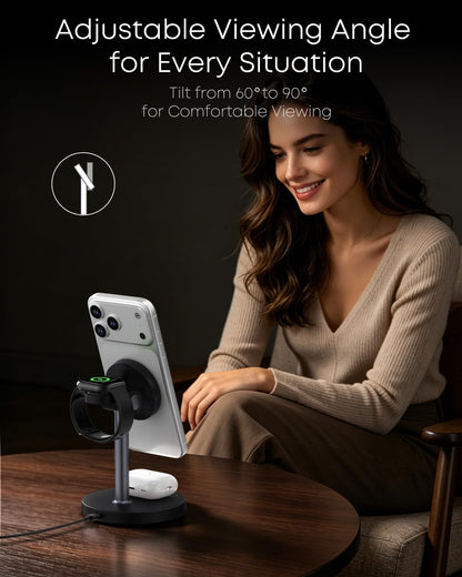 3 in 1 Magnetic Wireless Charging Station, 15W Charger for iPhone, White