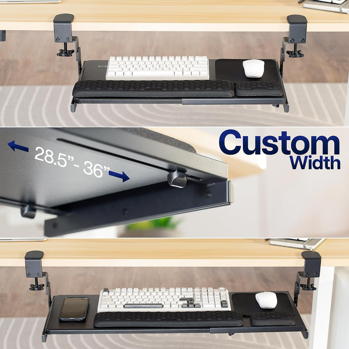 Black Clamp-on 23” to 30” x 11" Adjustable Keyboard Tray, Mount-KBST1