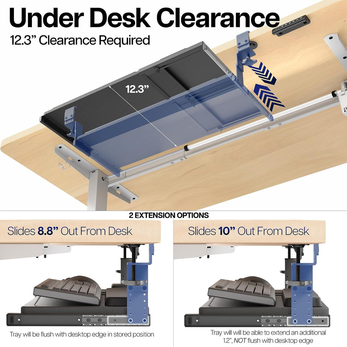 Black Clamp-on 23” to 30” x 11" Adjustable Keyboard Tray, Mount-KBST1