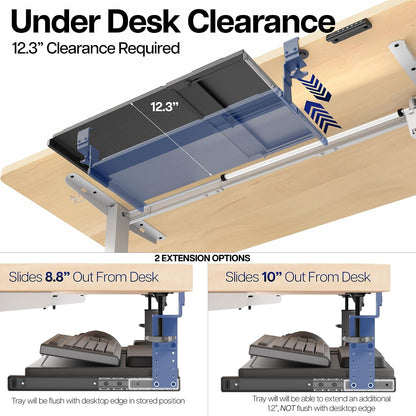 Black Clamp-on 23” to 30” x 11" Adjustable Keyboard Tray, Mount-KBST1