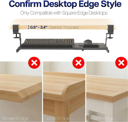 Black Clamp-on 23” to 30” x 11" Adjustable Keyboard Tray, Mount-KBST1