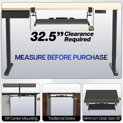 Black Clamp-on 23” to 30” x 11" Adjustable Keyboard Tray, Mount-KBST1