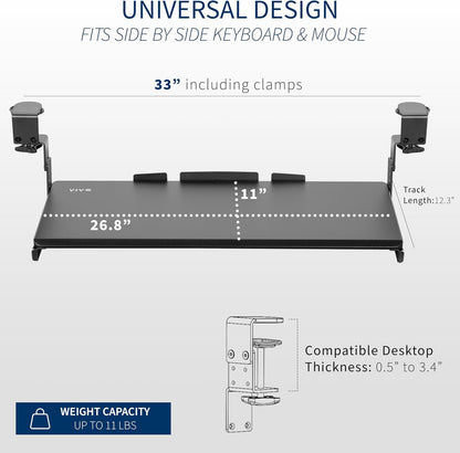 Black Clamp-on 23” to 30” x 11" Adjustable Keyboard Tray, Mount-KBST1