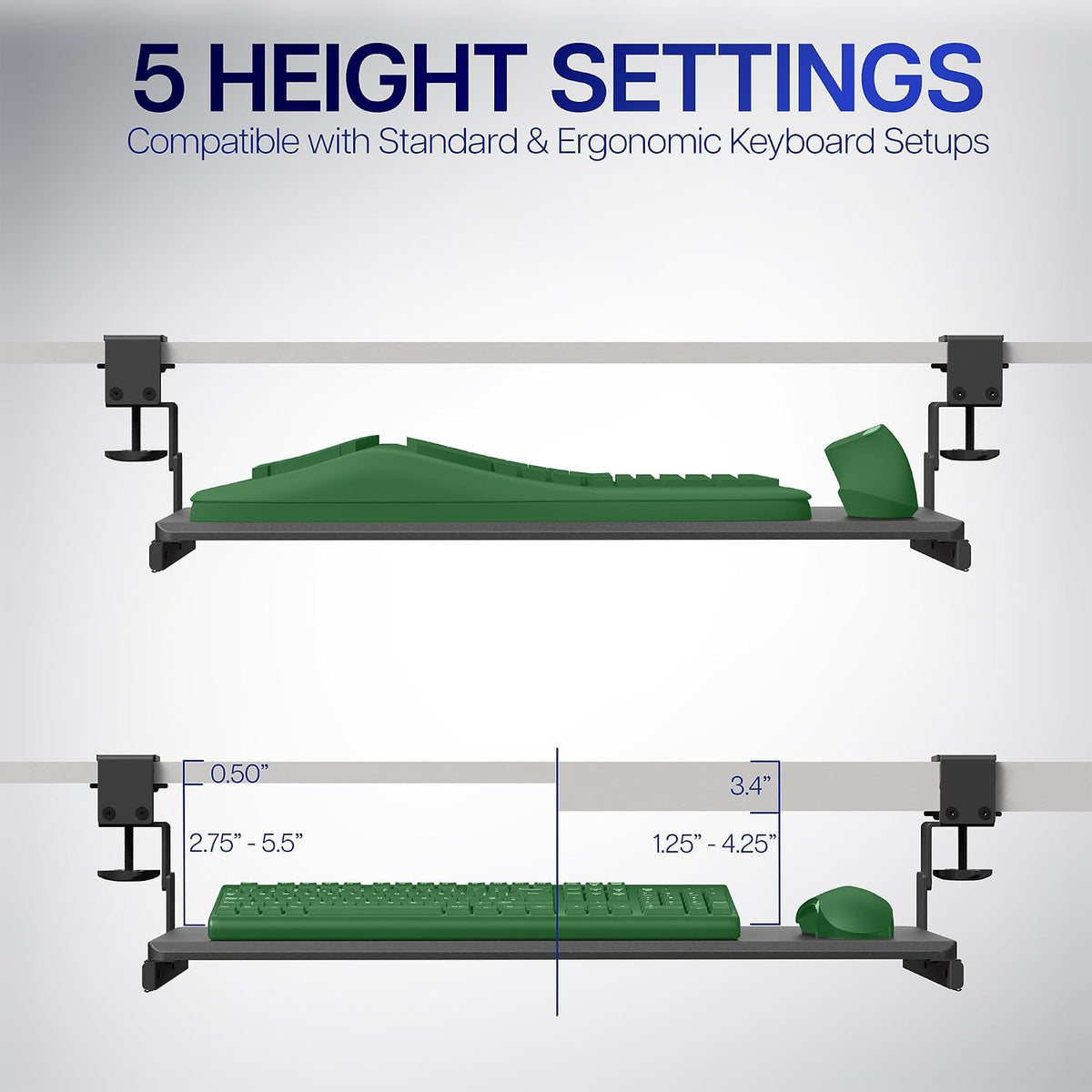 Black Clamp-on 23” to 30” x 11" Adjustable Keyboard Tray, Mount-KBST1