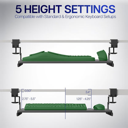 Black Clamp-on 23” to 30” x 11" Adjustable Keyboard Tray, Mount-KBST1