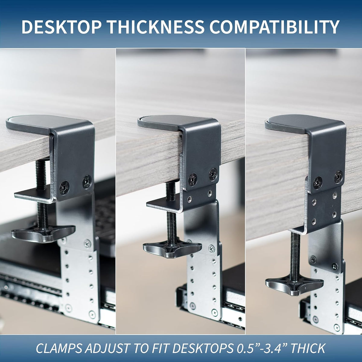 Black Clamp-on 23” to 30” x 11" Adjustable Keyboard Tray, Mount-KBST1