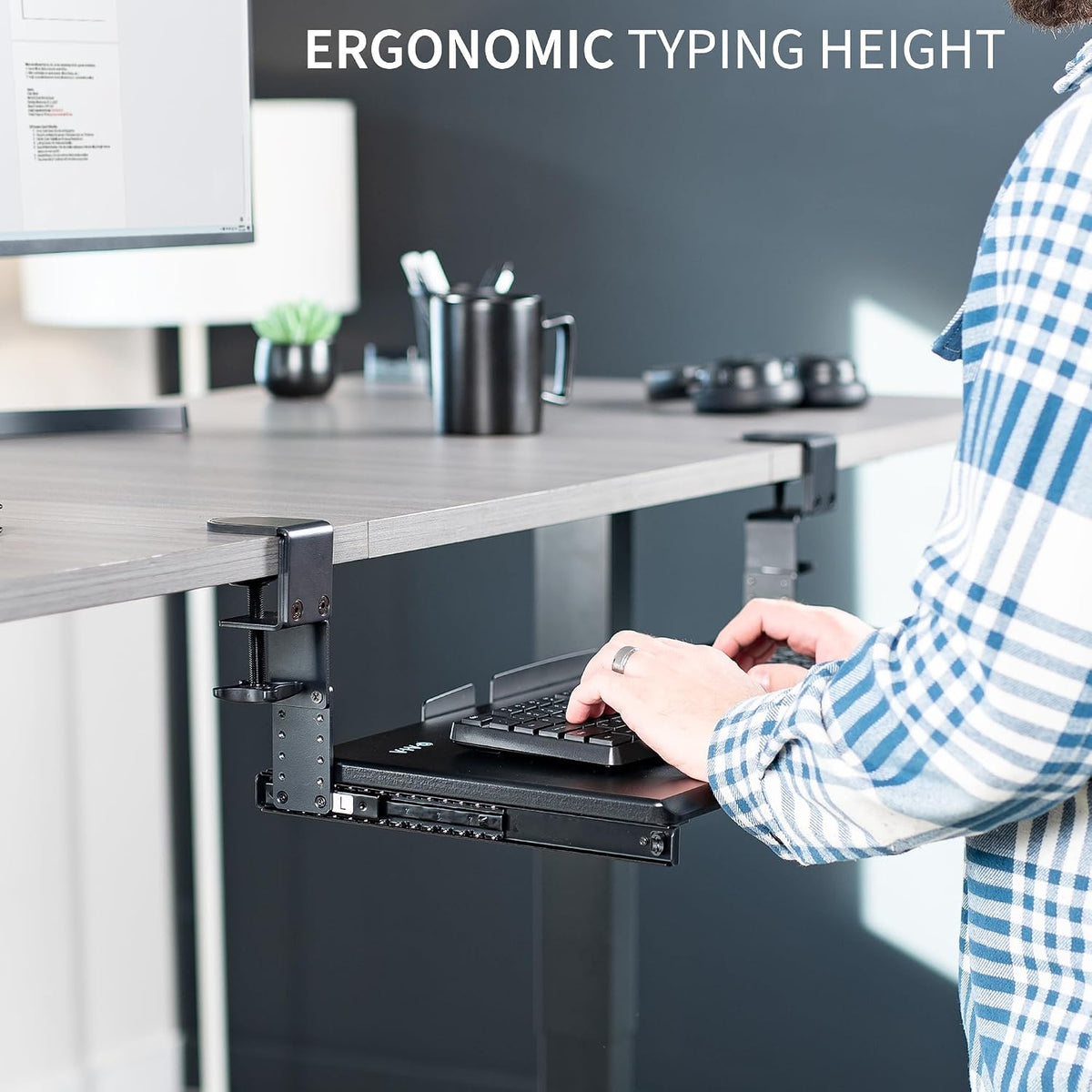 Black Clamp-on 23” to 30” x 11" Adjustable Keyboard Tray, Mount-KBST1
