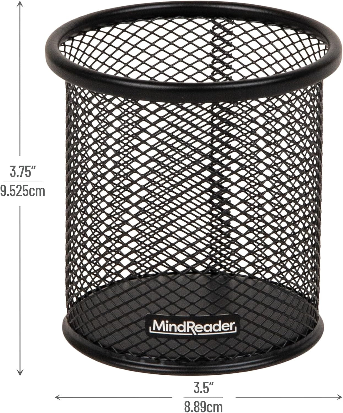 Pen and Accessories Holder, Desktop Organizer, Office, Metal Mesh, 3.5"L x 3.5"W x 3.75"H, Set of 3, Black