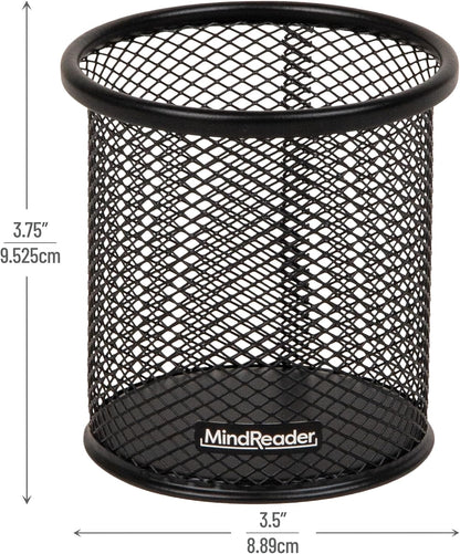 Pen and Accessories Holder, Desktop Organizer, Office, Metal Mesh, 3.5"L x 3.5"W x 3.75"H, Set of 3, Black